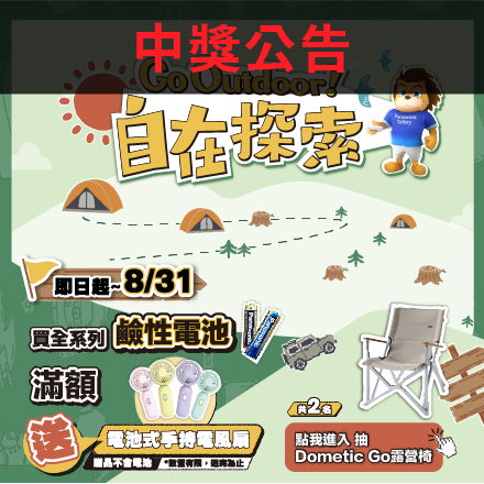 【中獎公告】Panasonic Battery Go Outdoor 自在探索